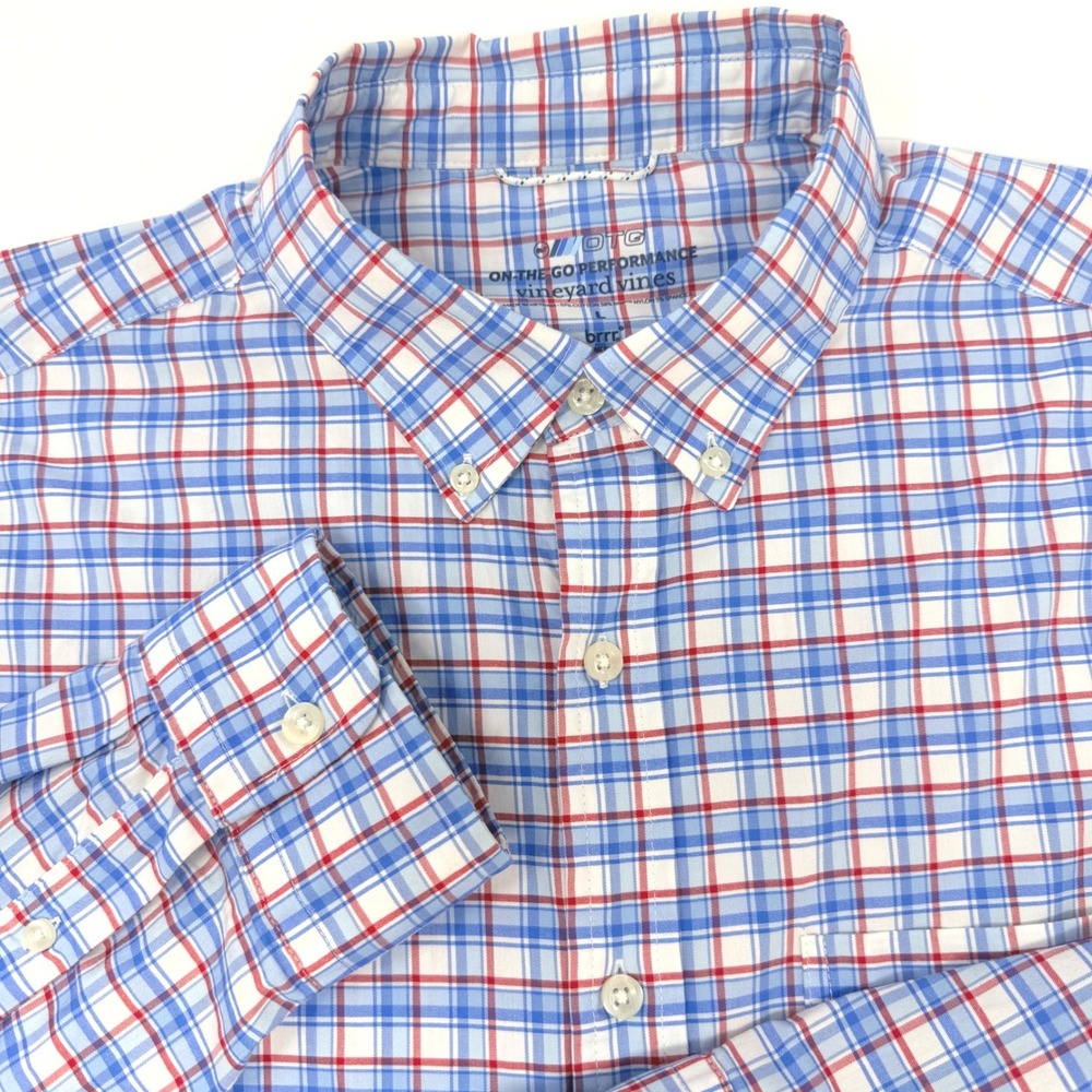 Vineyard Vines On-The-Go Performance Plaid Shirt Mens Large Brrr Cooling